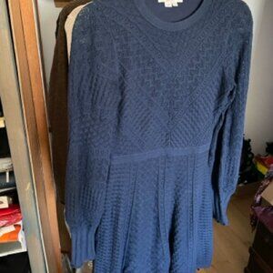 Boden navy blue pointelle knit flare mini dress